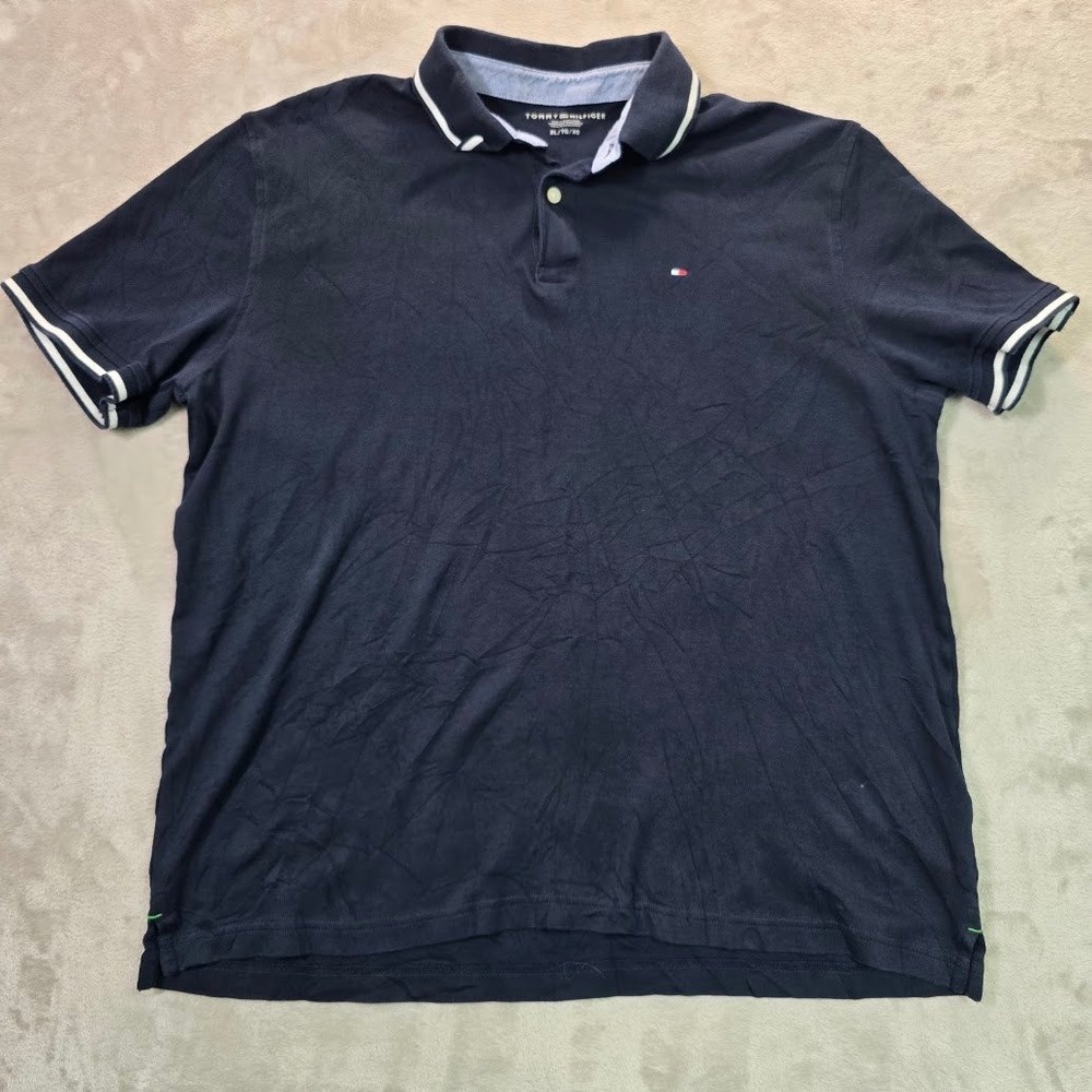 Tommy Hilfiger Mens Navy Blue Short Sleeve Tipped Polo Shirt XL 78J8658 410